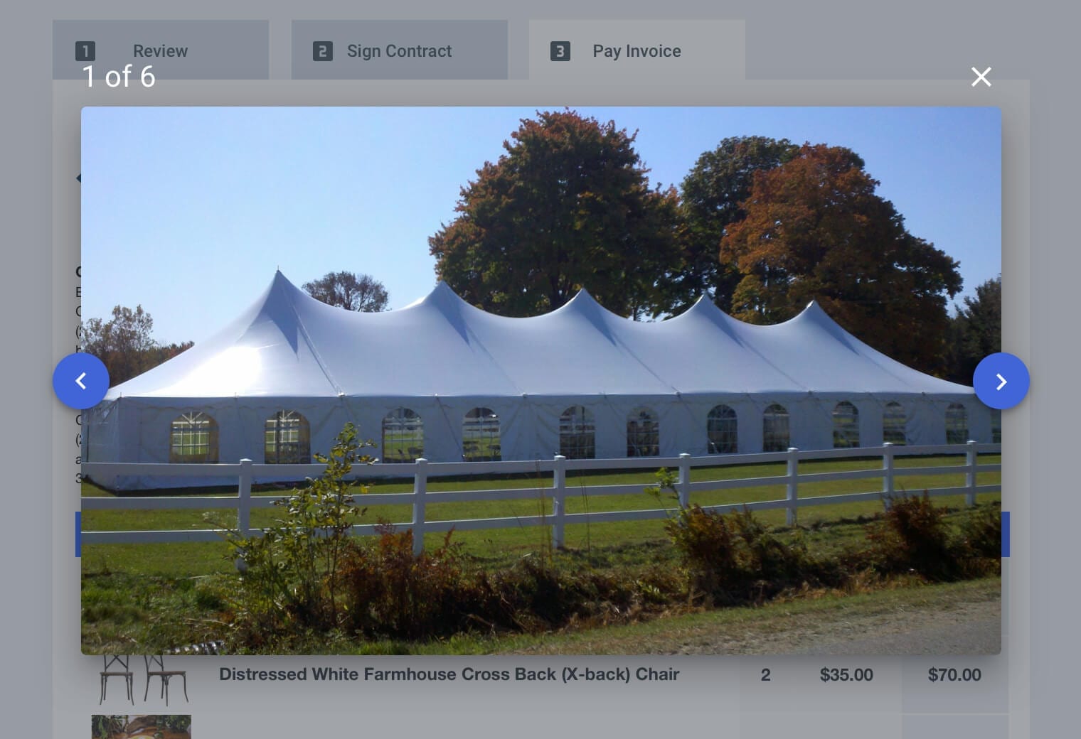 Client view of a tent contract in Goodshuffle Pro, a rental management software